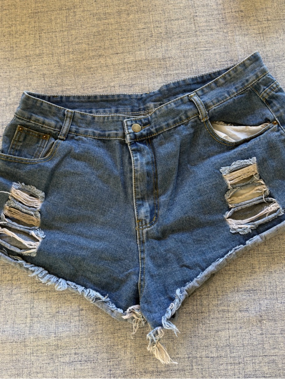 Casual Distressed Denim Jean Shorts - Blue